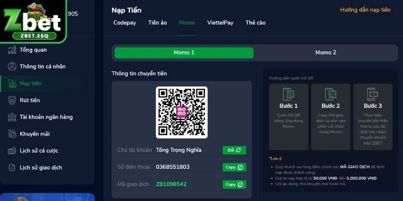 Giao dịch bằng Momo