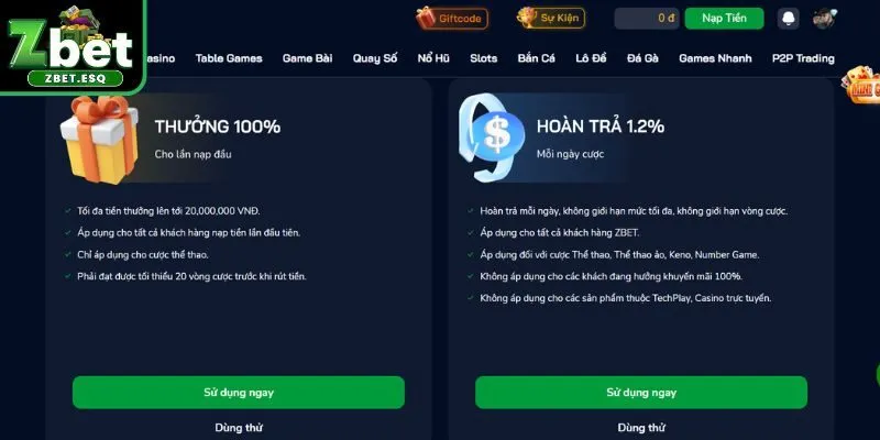 Khuyến mãi hấp dẫn khi tải ZBET