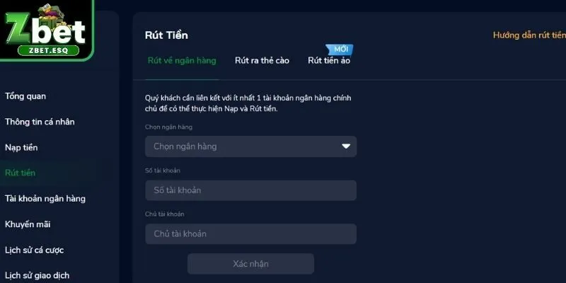 Rút tiền ZBET bằng ngân hàng